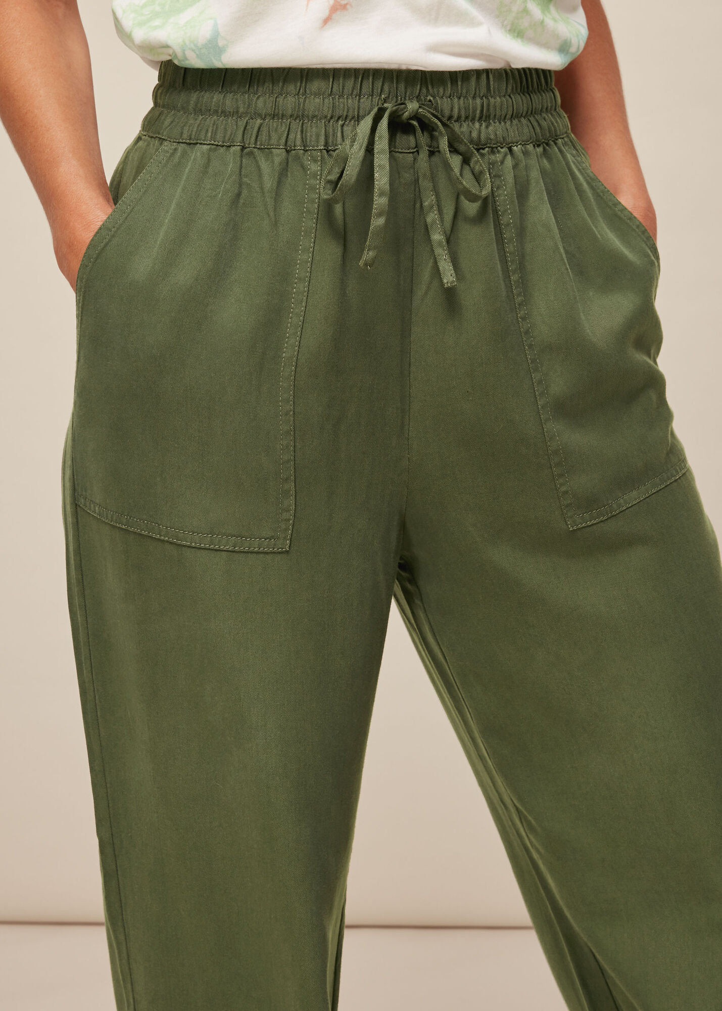 Khaki Washed Full Length Trousers WHISTLES