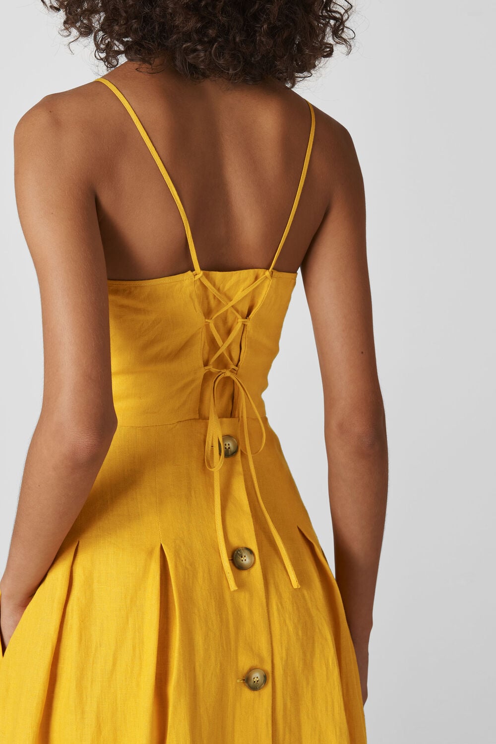 Duffy Linen Strappy Dress Yellow