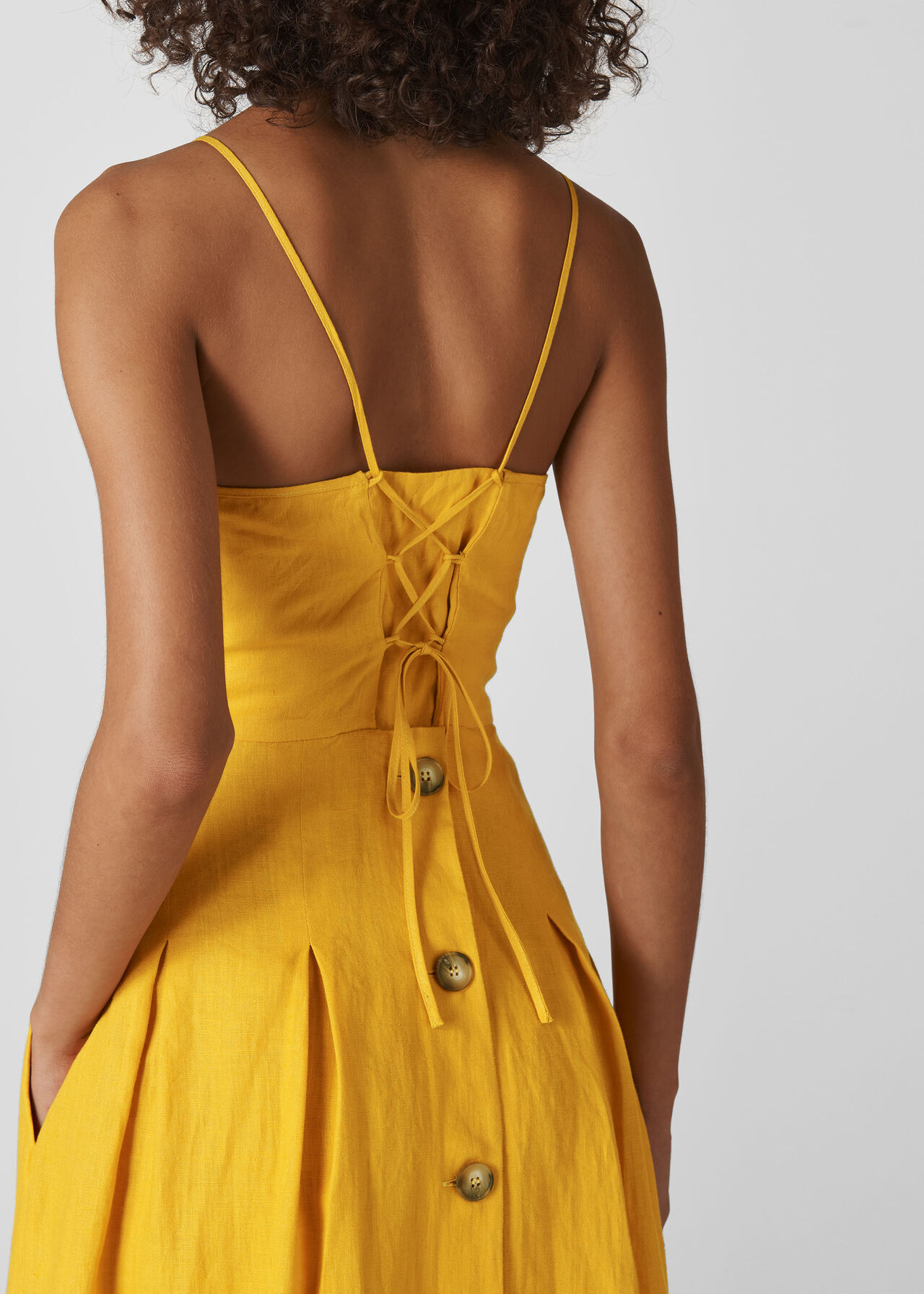 Duffy Linen Strappy Dress Yellow