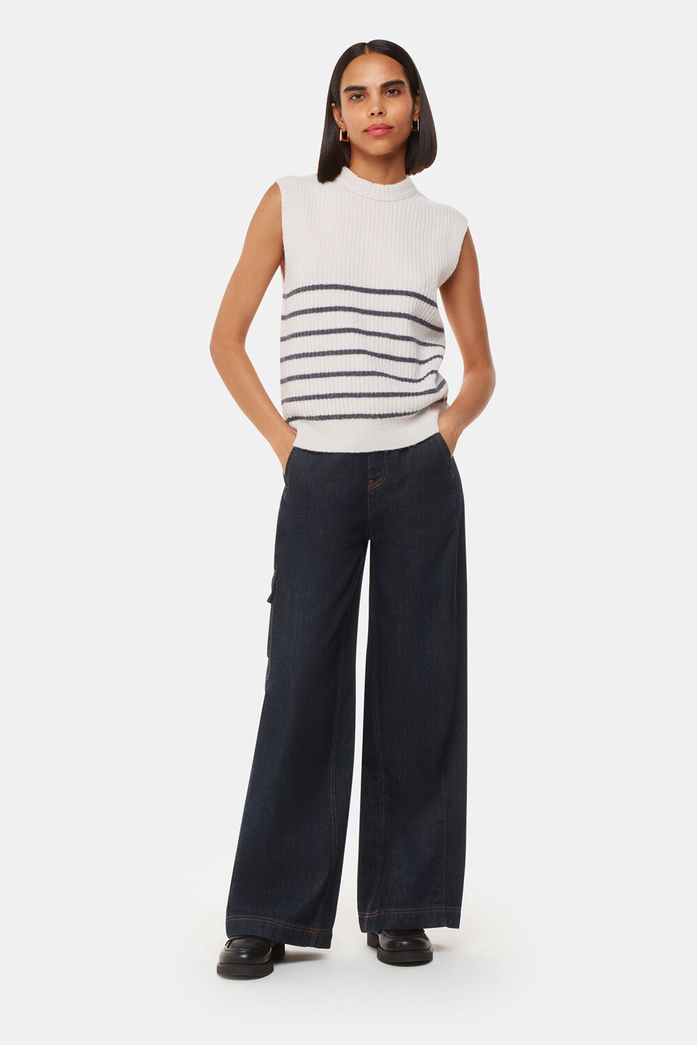 Ivory Stripe Textured Sweater Vest