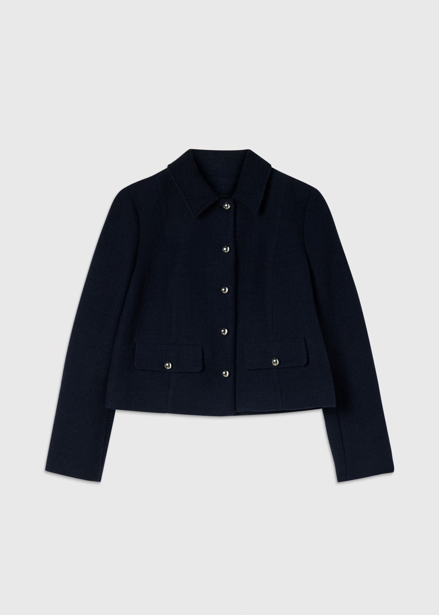 Navy Cropped Boucle Jacket | WHISTLES | Whistles US |