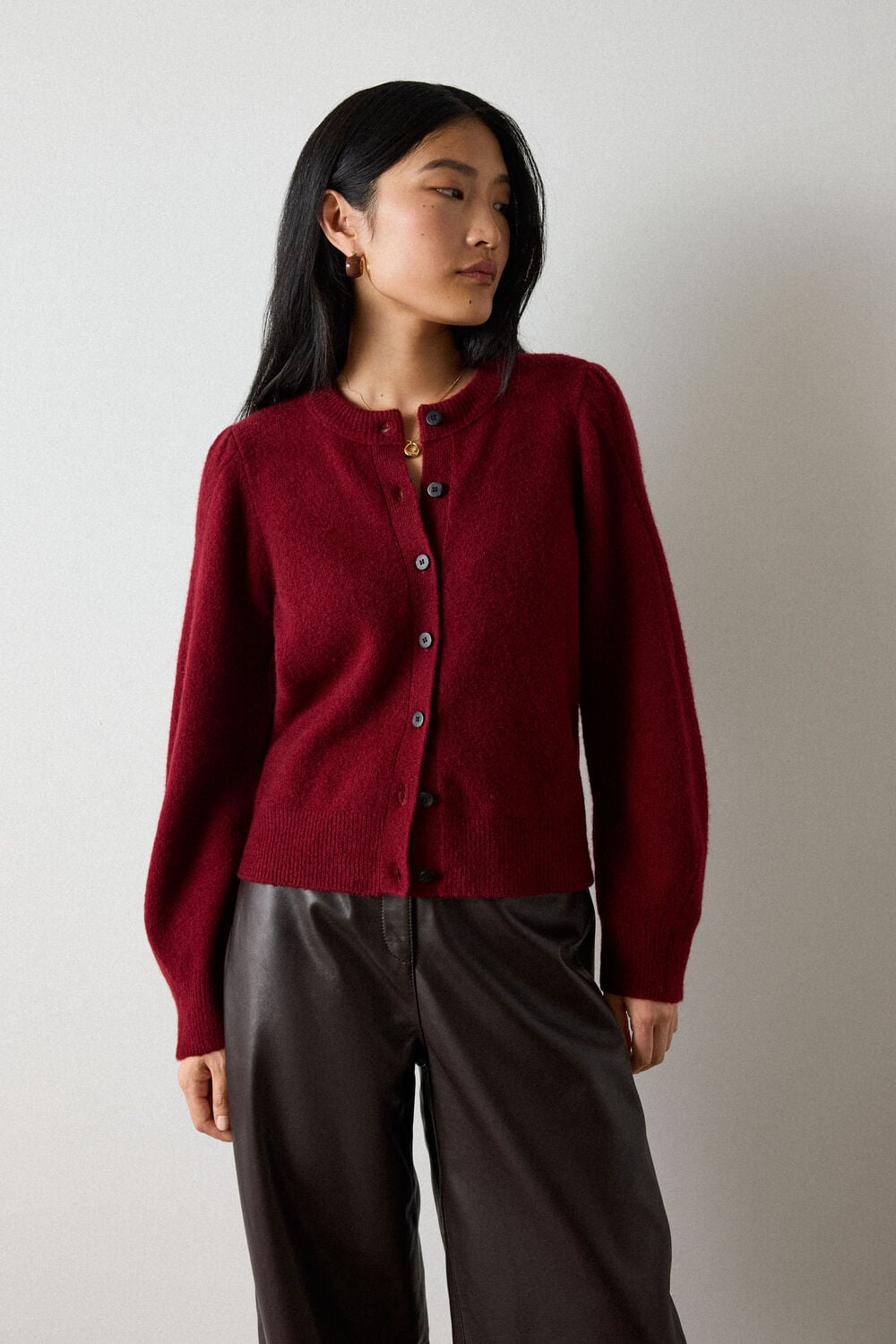 Wool Mix Puff Sleeve Cardigan