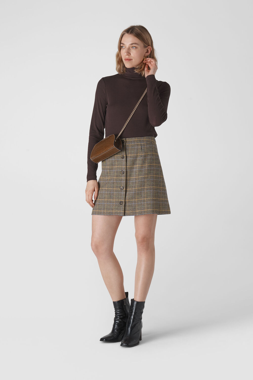 Houndstooth Button Aline Skirt Multicolour