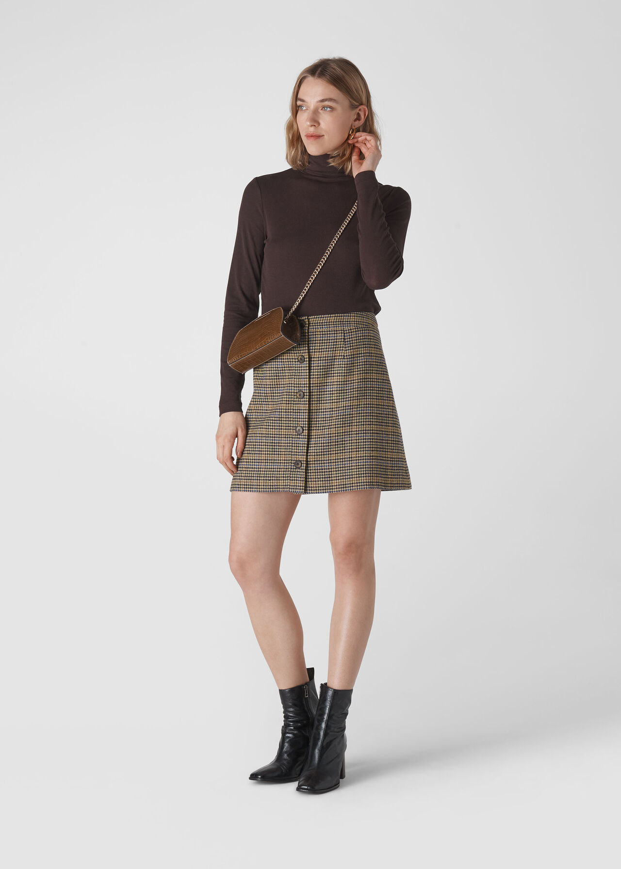 Houndstooth Button Aline Skirt Multicolour