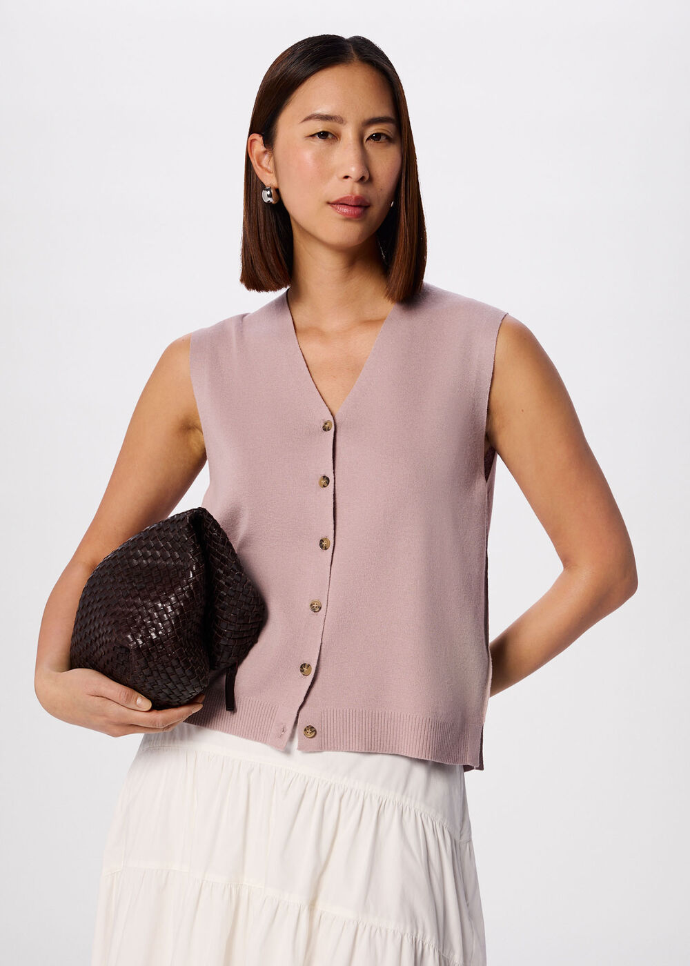 V Neck Button Front Knit Tank