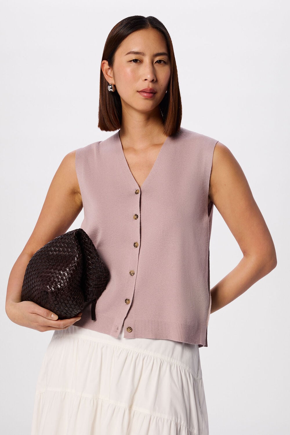 V Neck Button Front Knit Tank