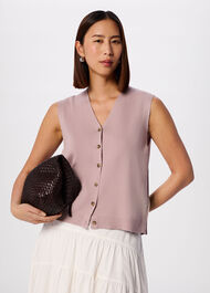 V Neck Button Front Knit Tank