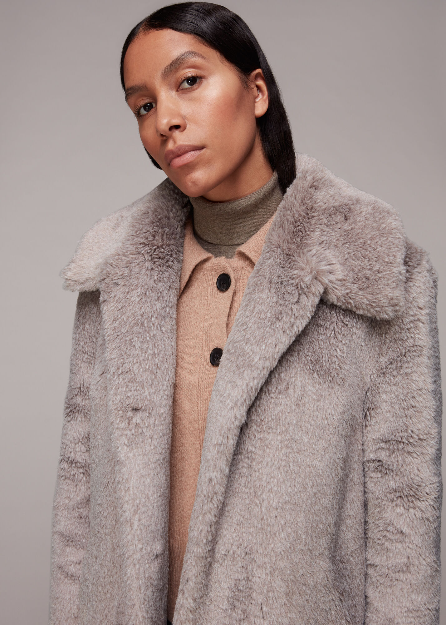 Grey Multi Imogen Faux Fur Coat WHISTLES
