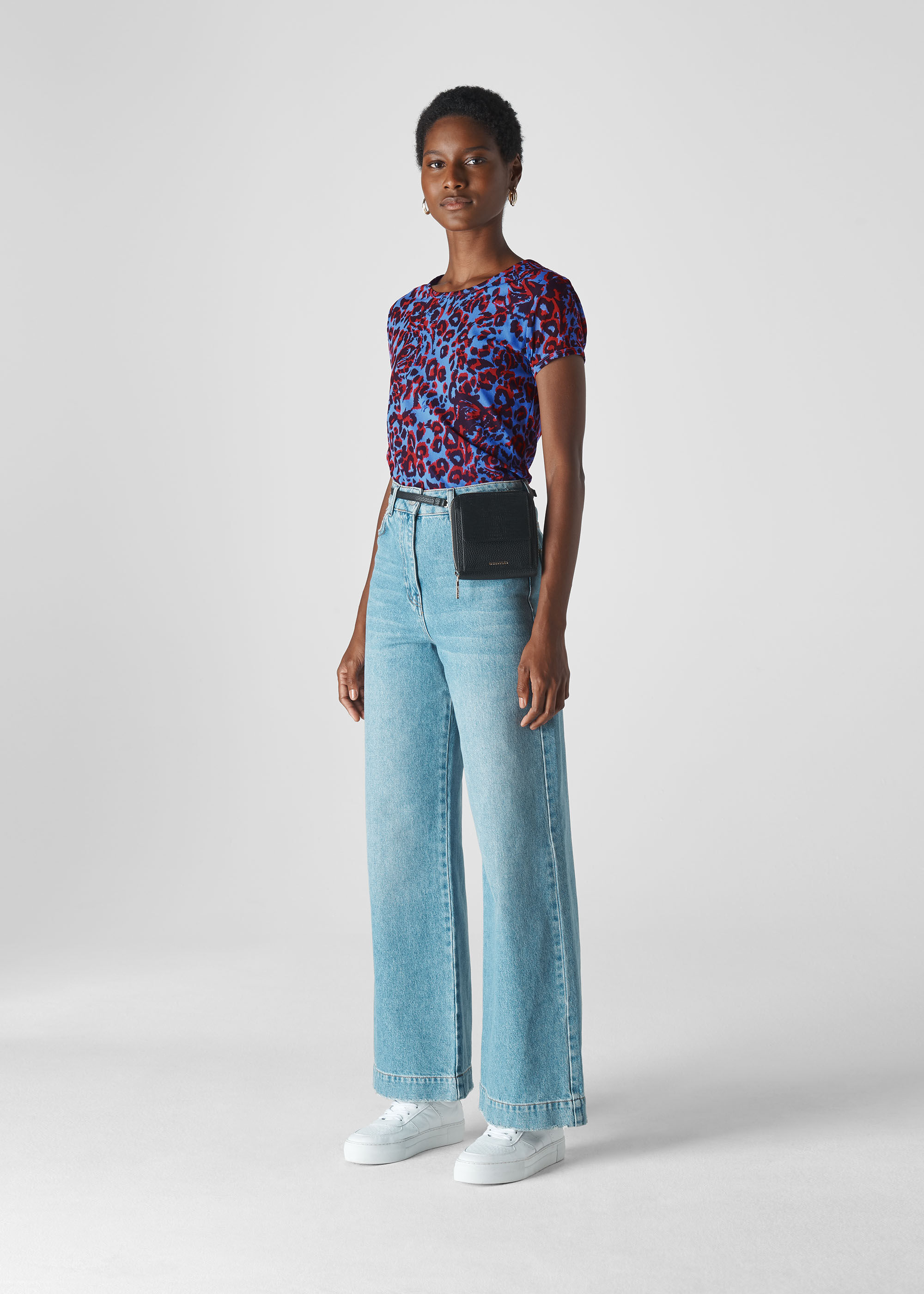 Blue Multi Jungle Cat Print Mesh Top WHISTLES