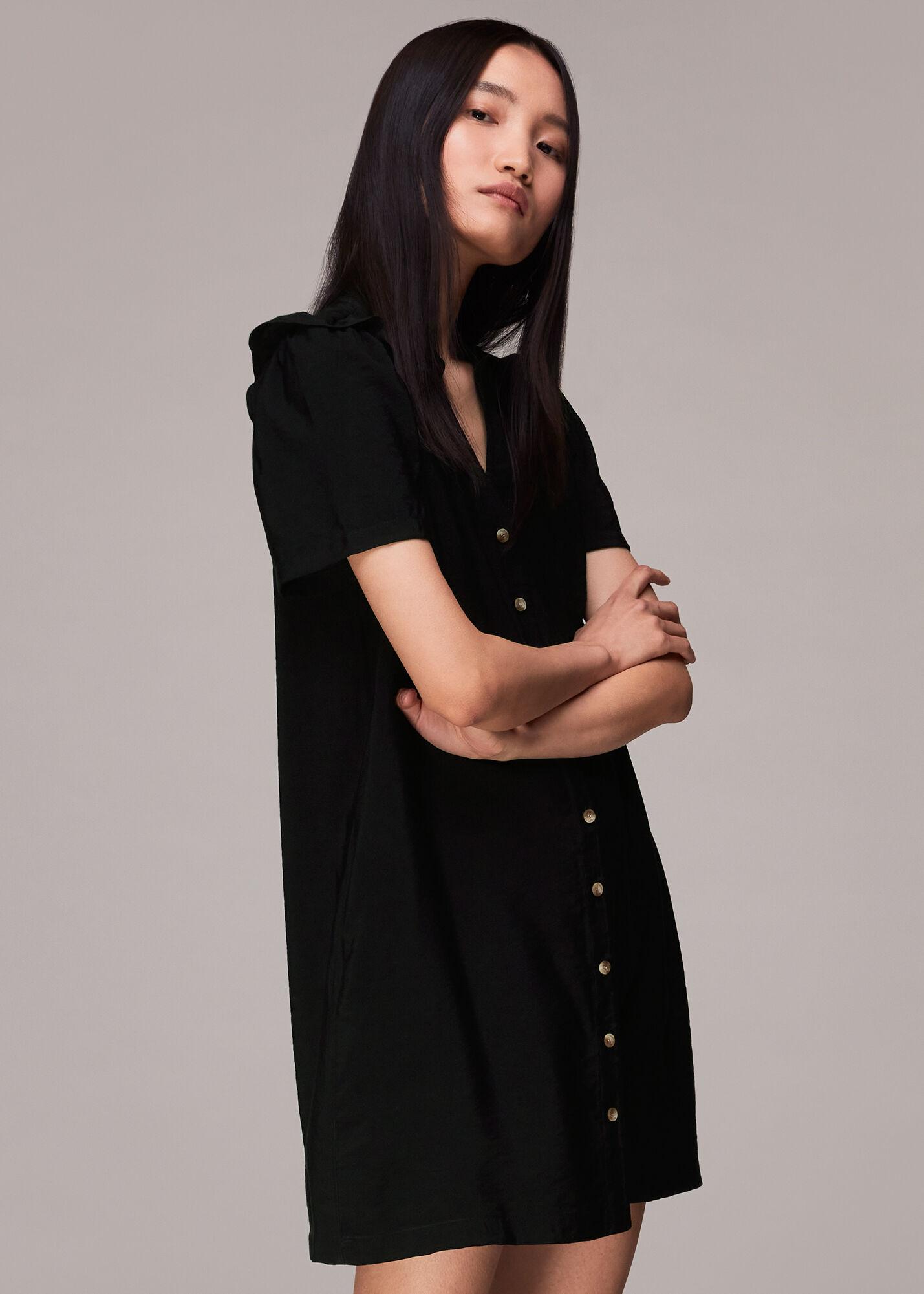 Button through black dress on sale