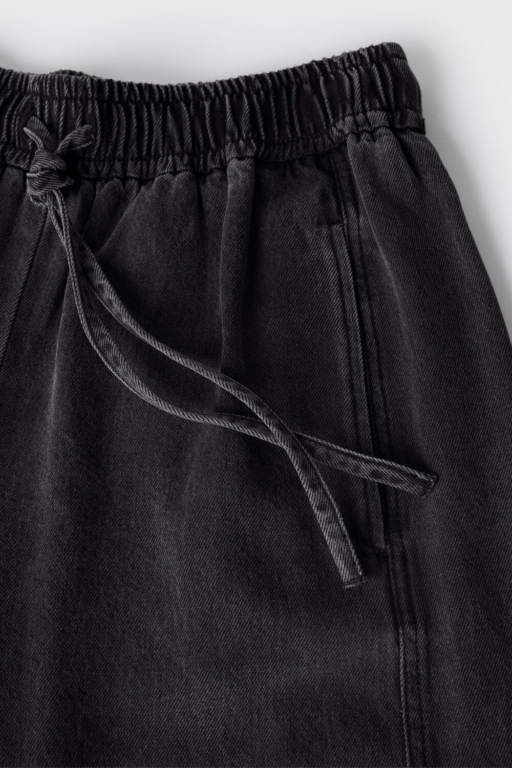 Washed Black Denim Casual Drawstring Barrel Trouser