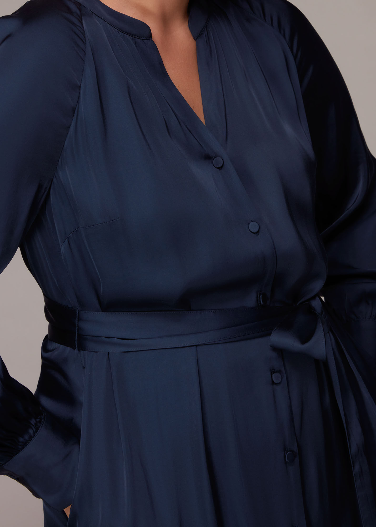 Navy Satin Shirt Dress