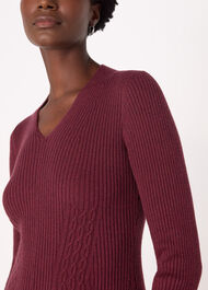 V Neck Cable Ribbed Knit Dress