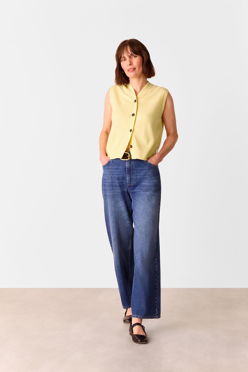 Wool V Neck Button Front Tank