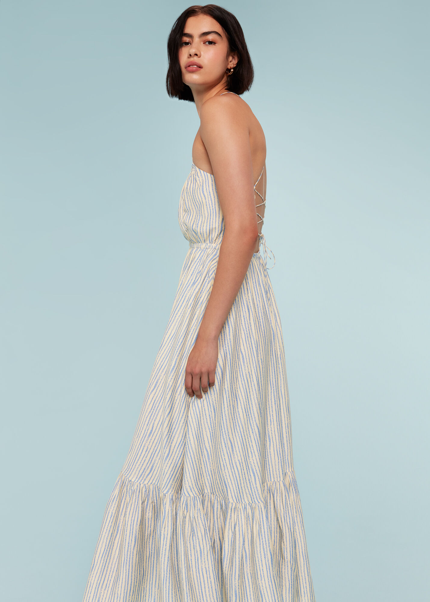 Blue/Multi Pastel Stripe Silk Mix Dress | WHISTLES | Whistles US |