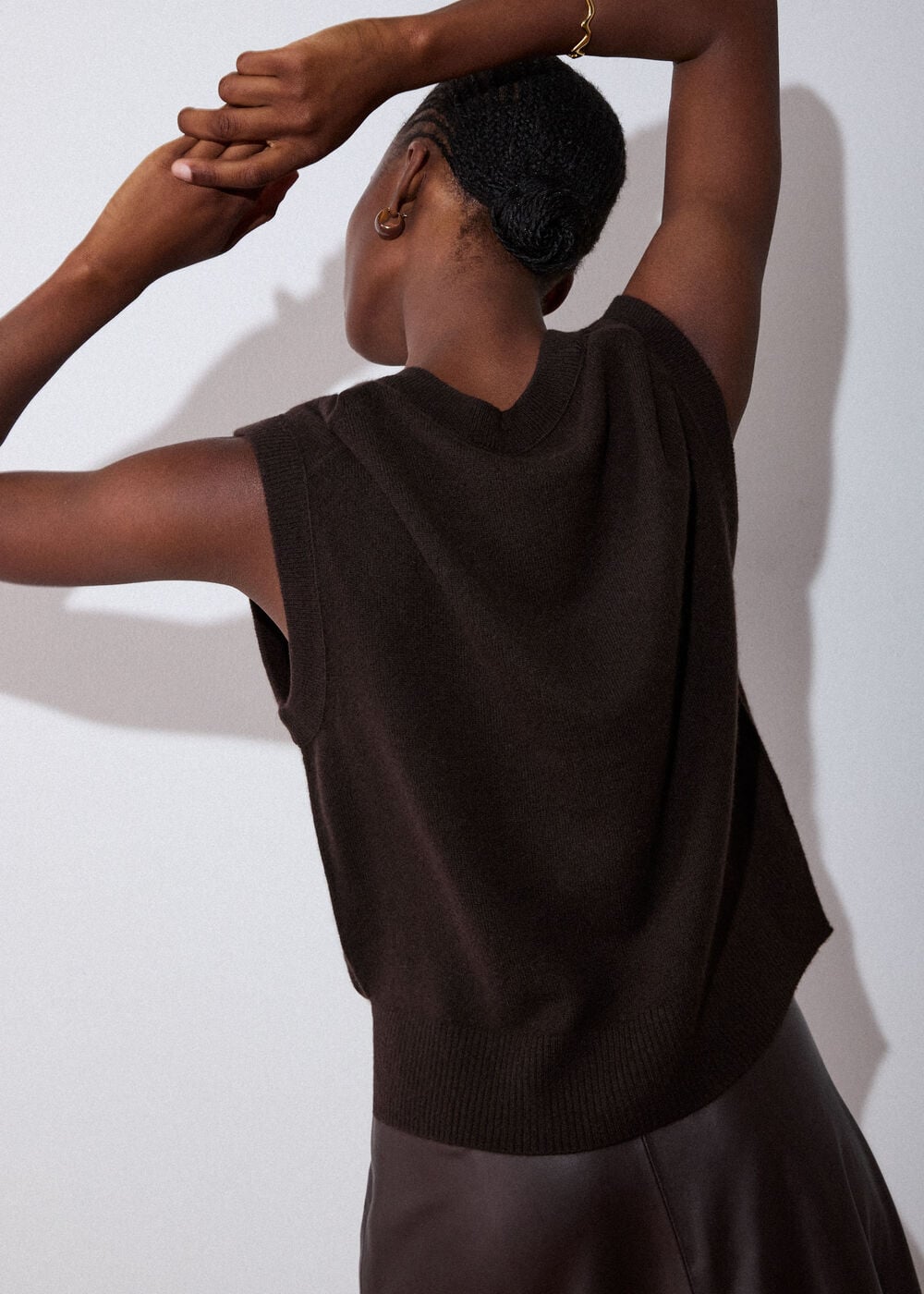 Brown Cashmere V Neck Tank