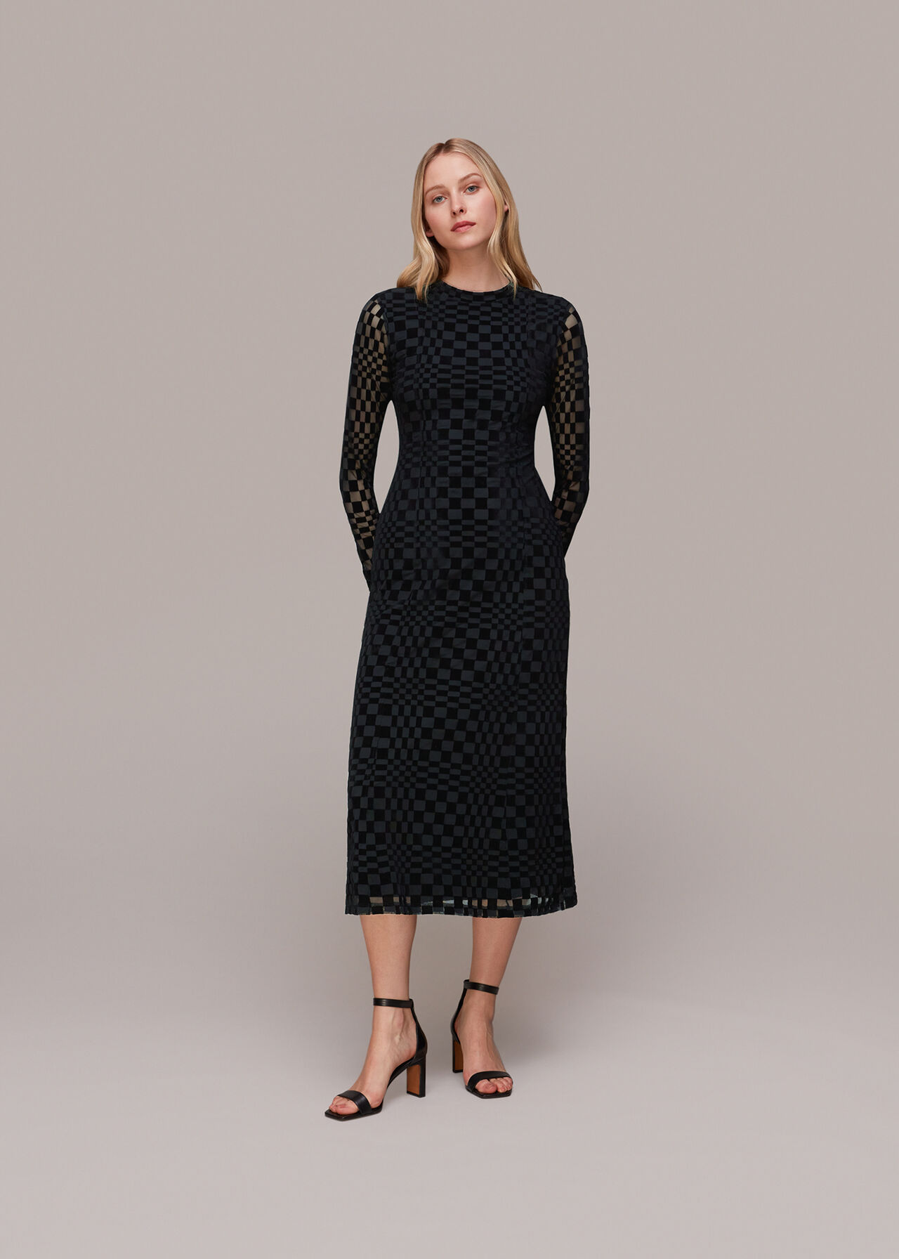 Illusion Checked Mesh Dress