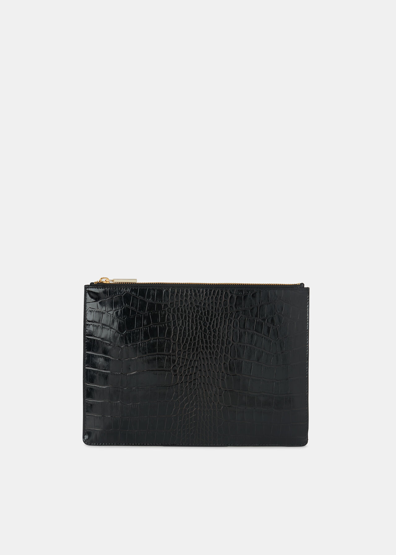 Shiny Croc Medium Clutch Black