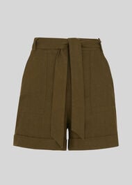 Tie Waist Linen Shorts Olive