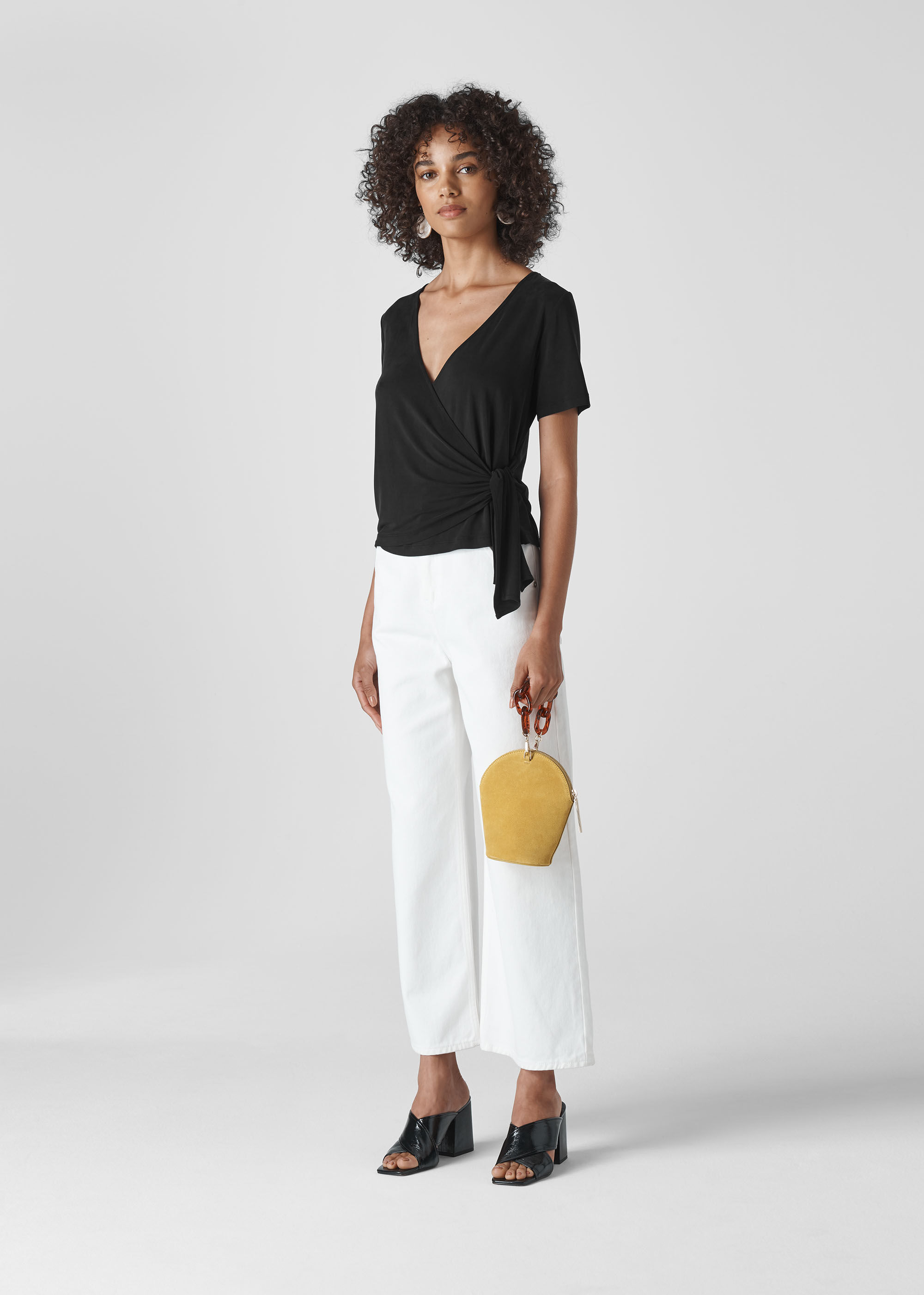 Black Cupro Wrap Front Top | WHISTLES | Whistles UK |