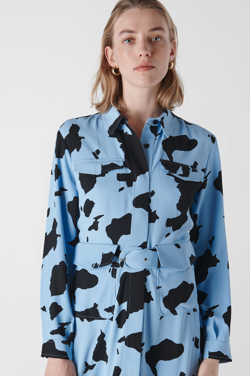 Cow Print Military Dress Blue/Multi