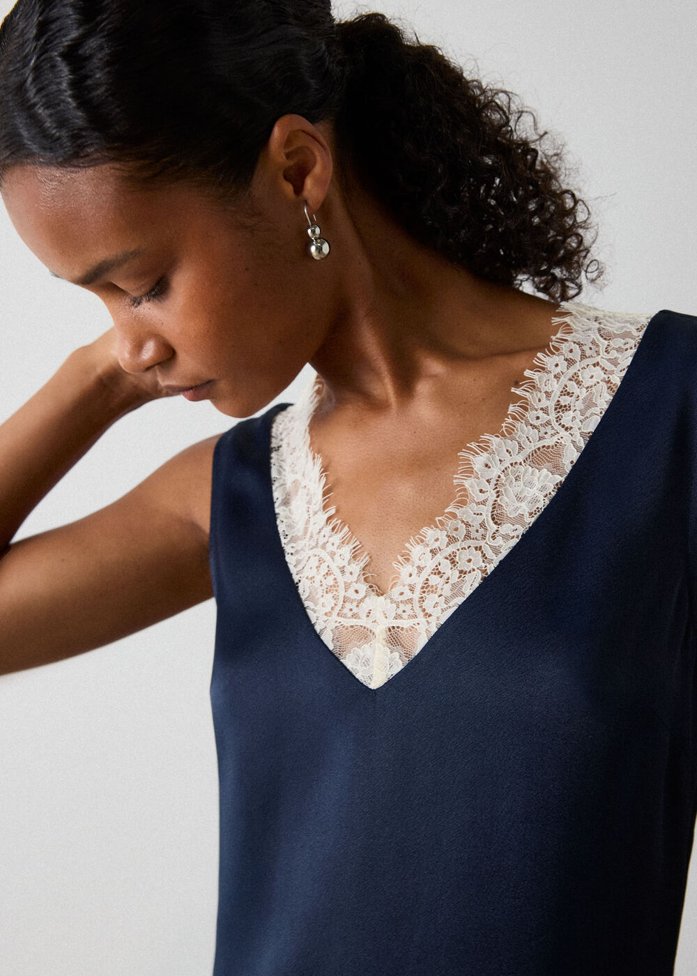 Lace Trim Satin Cami Top