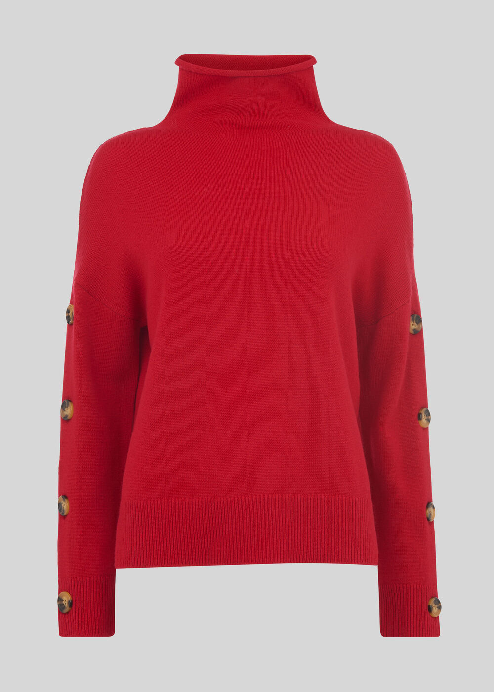 Button Sleeve Funnel Neck Knit