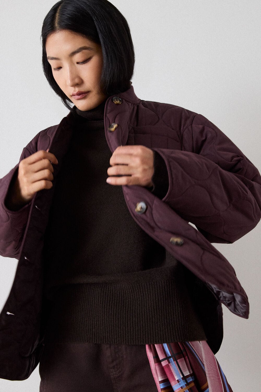 Burgundy Button Through Quilted Coat