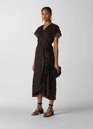 Scattered Leaf Wrap Dress Navy/Multi