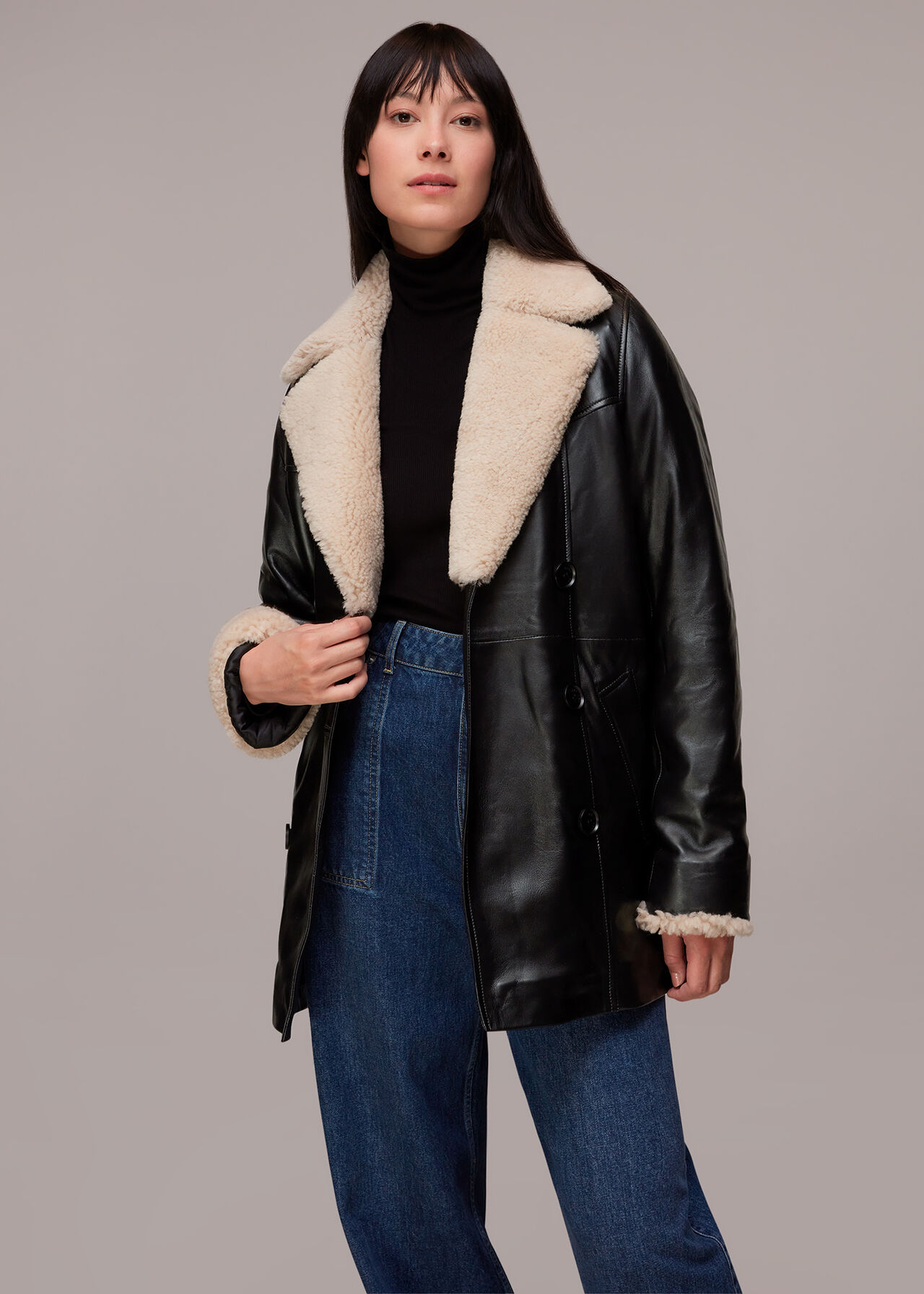 Maya Leather Belted Coat