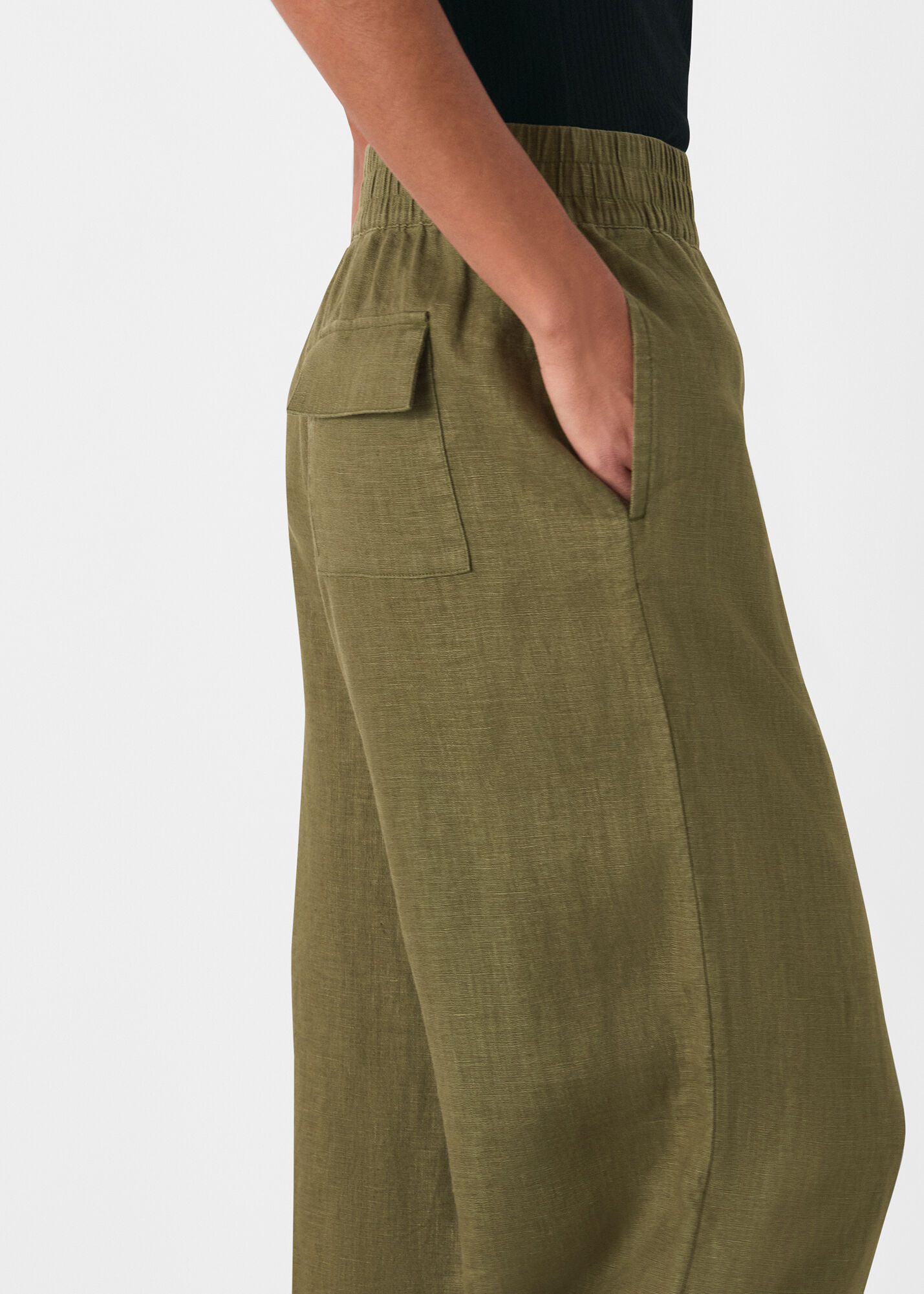 Khaki Linen Pocket Trouser | WHISTLES | Whistles US |