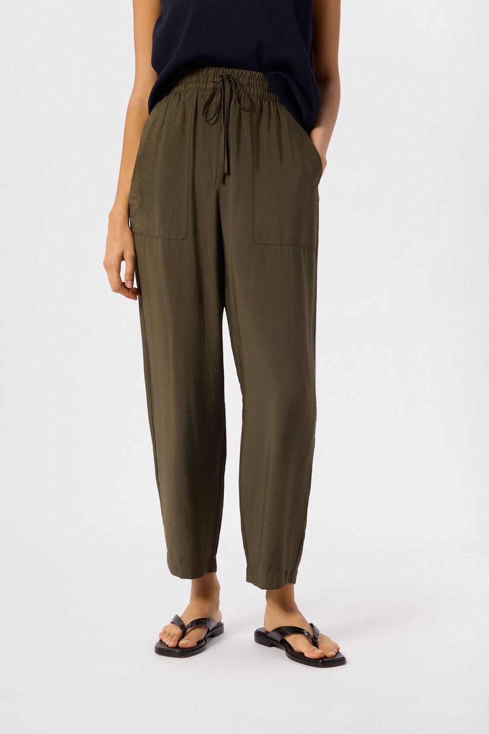 Khaki Petite Tie Waist Trouser