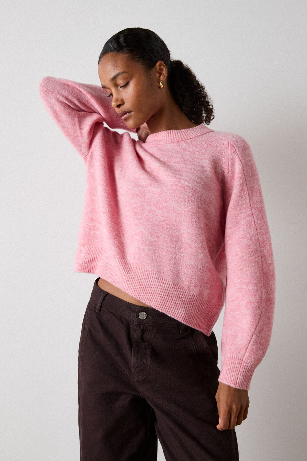 Pink Wool Mix Curved Hem Knit