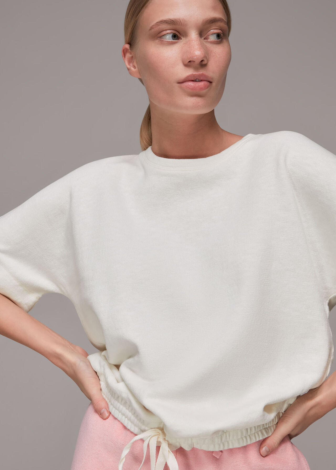 Ivory Short Sleeve Drawstring Sweat | WHISTLES | Whistles