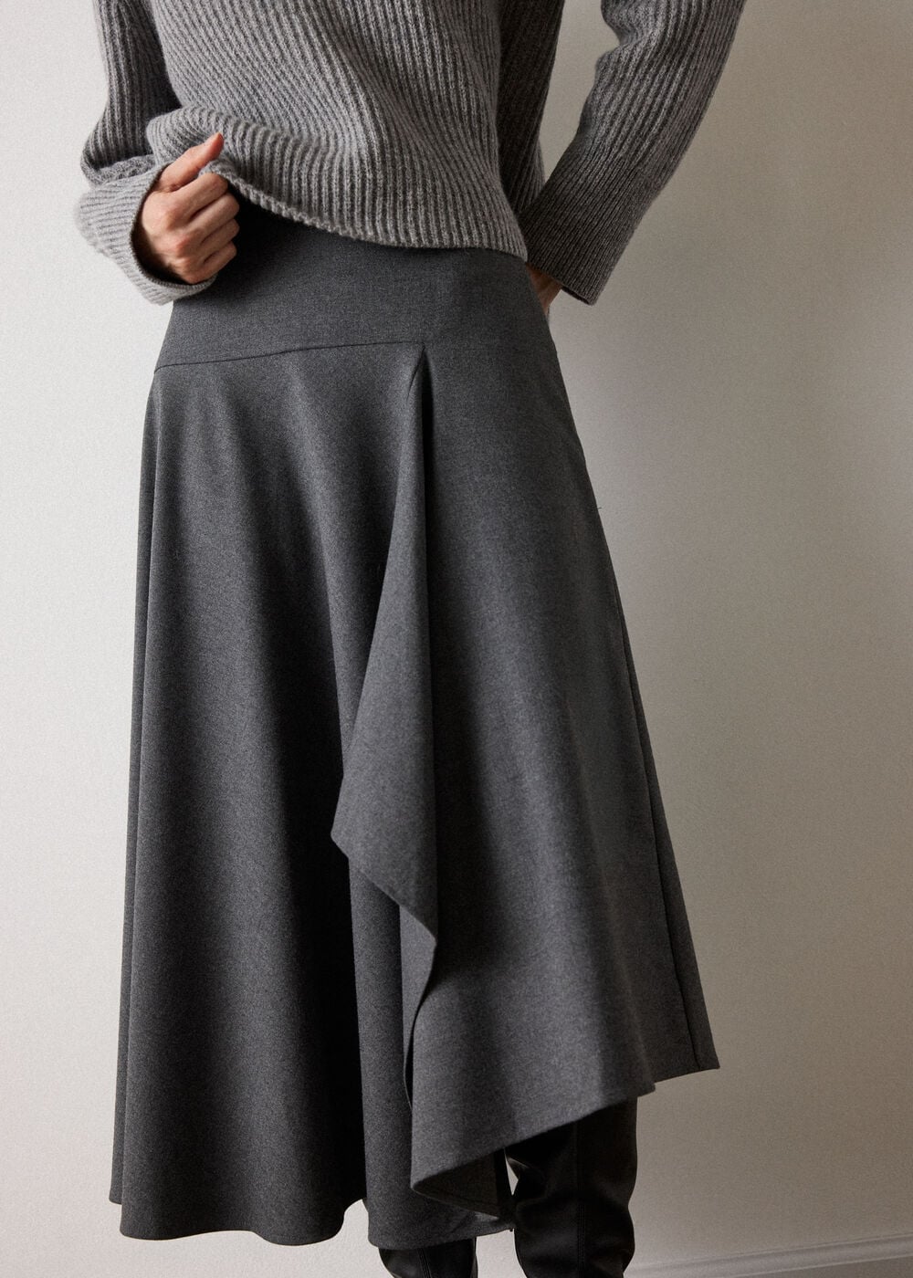 Petite Draped Asymmetric Midi Skirt