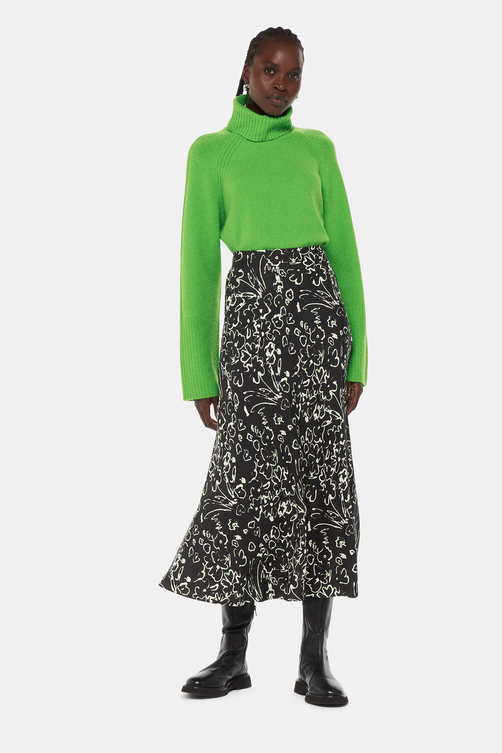 Black Scribble Bouquet Fluted Skirt