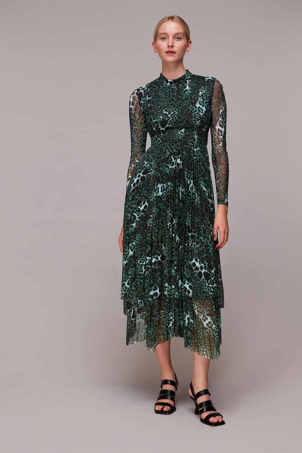 Night Cat Pleated Mesh Dress