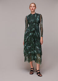 Night Cat Pleated Mesh Dress