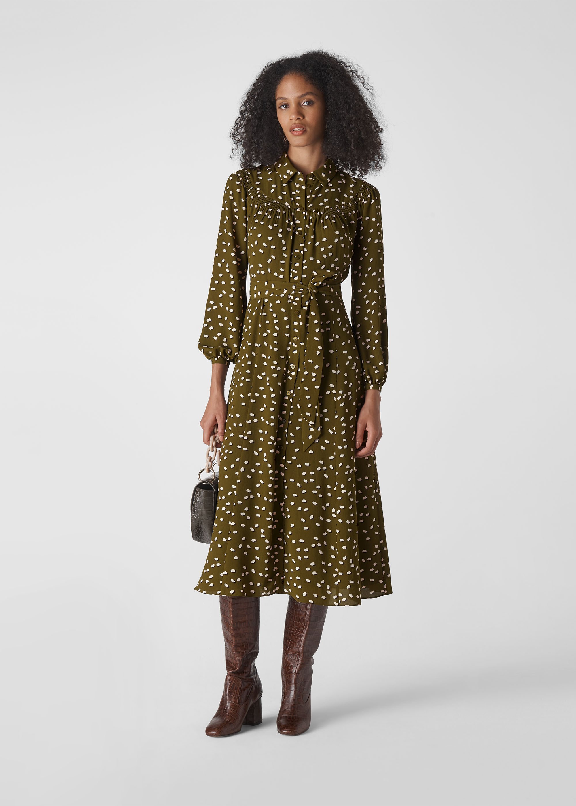 whistles deco floral print shirt dress