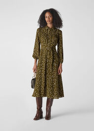 Shadow Spot Print Shirt Dress Khaki