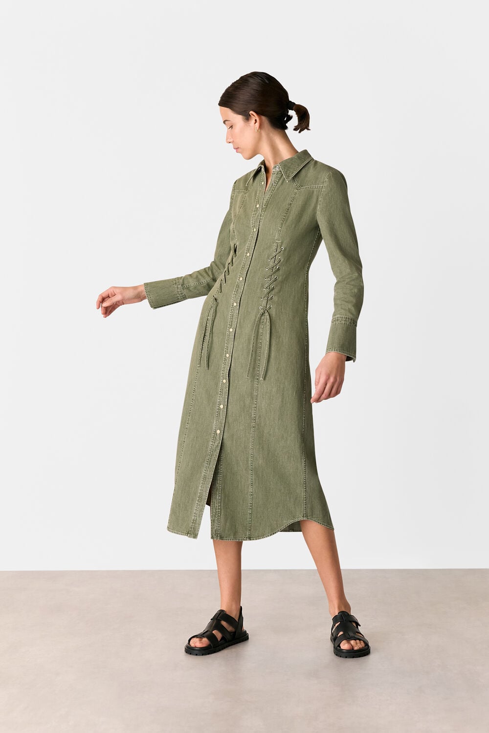 Khaki Hudson Lace Detail Dress