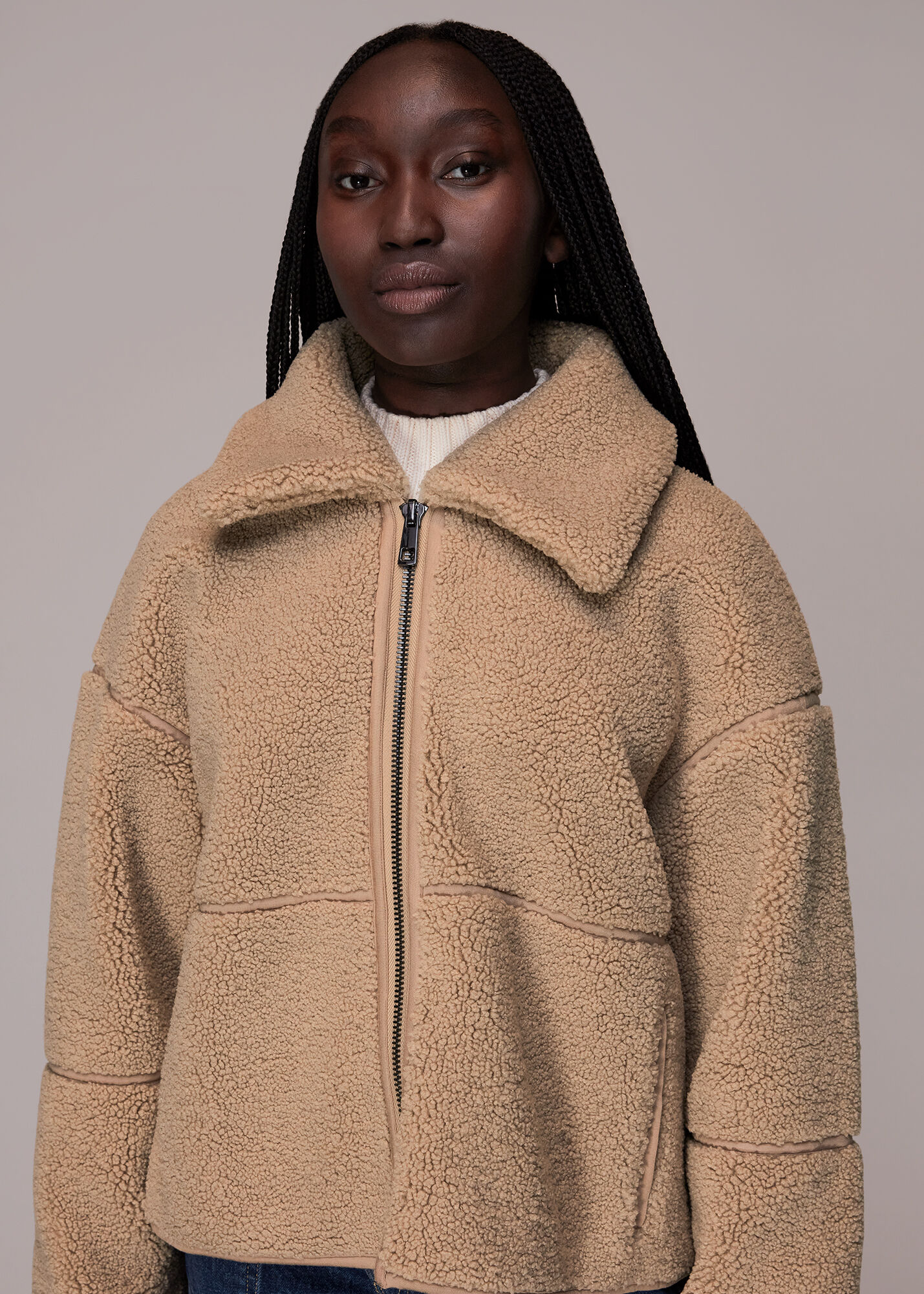 Camel Nicola Zip Front Fleece | WHISTLES | Whistles UK |