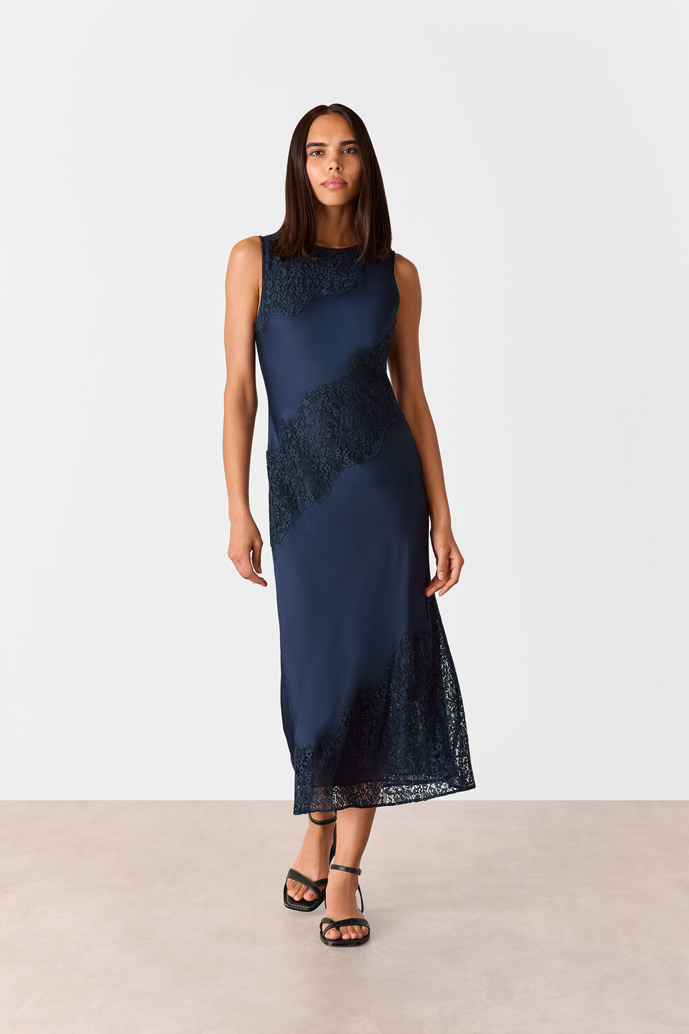 Lace Insert Midi Dress