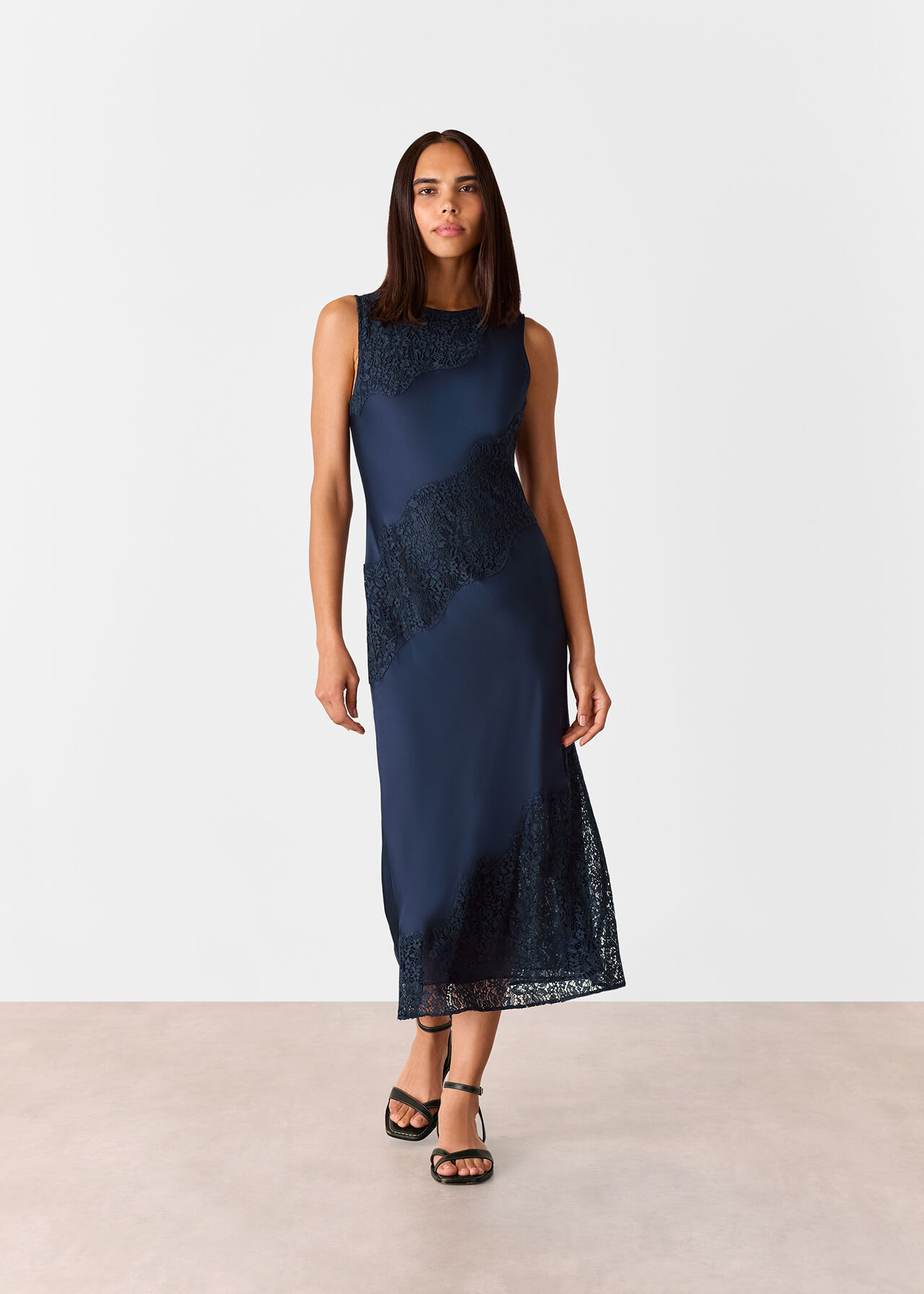 Lace Insert Midi Dress