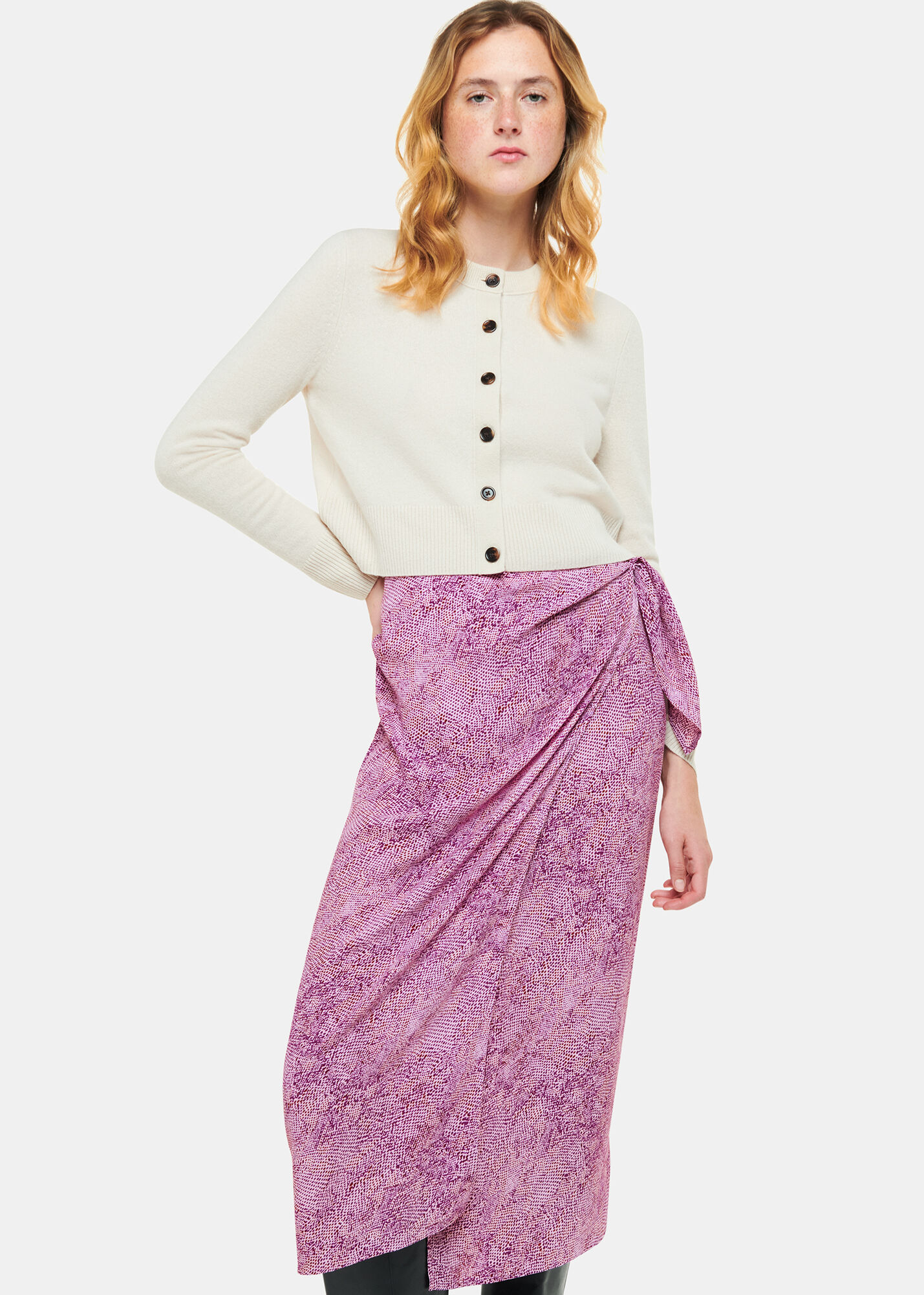 Pink Diagonal Snake Tie Side Skirt