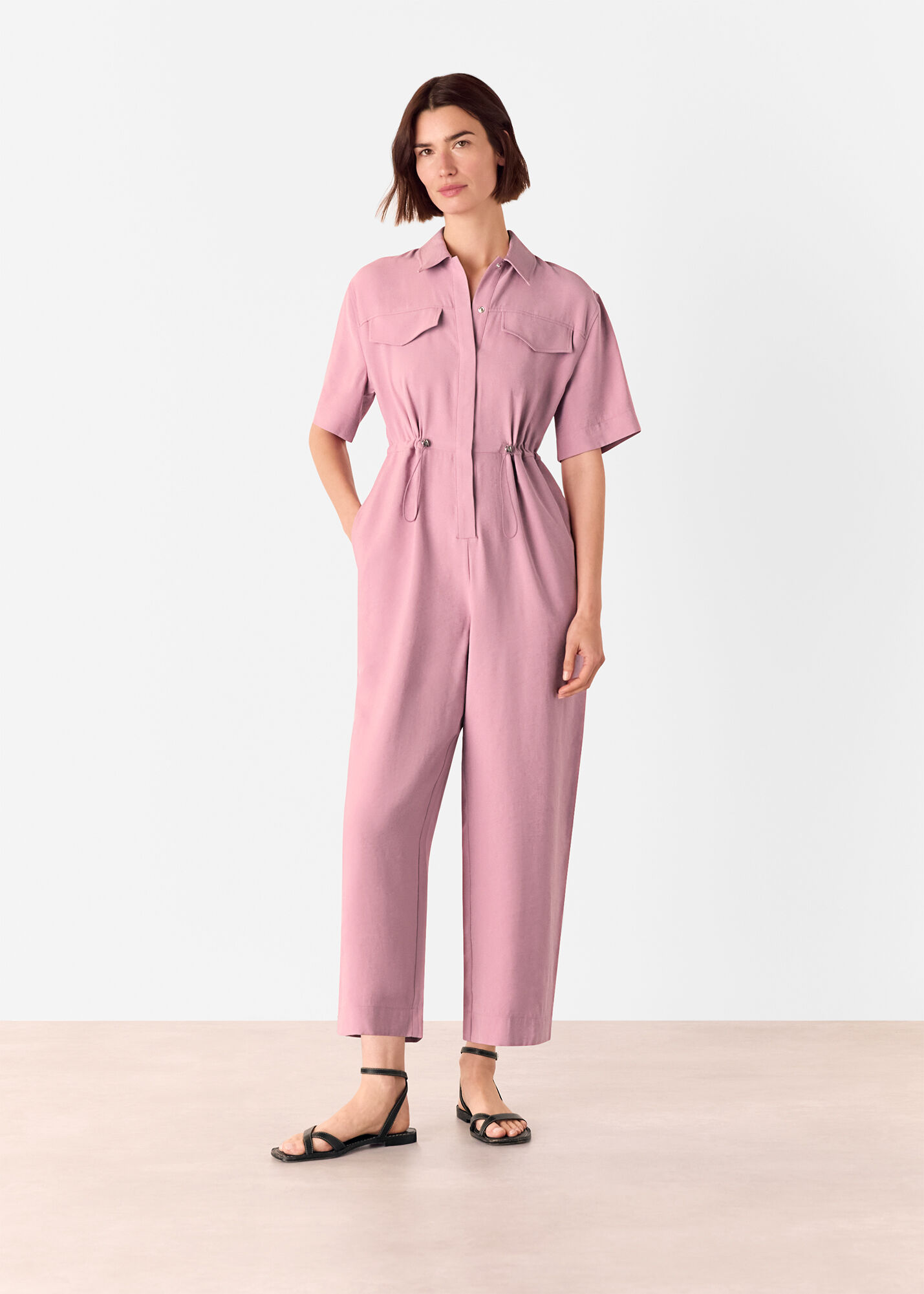 Pink Short Sleeved Utility Jumpsuit | WHISTLES | Whistles US |
