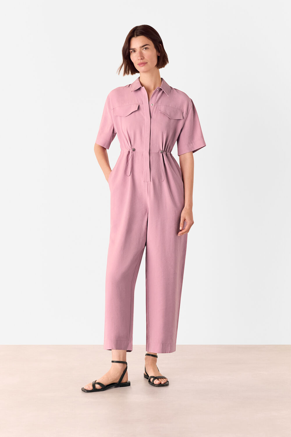 Pink Short Sleeved Utility Jumpsuit