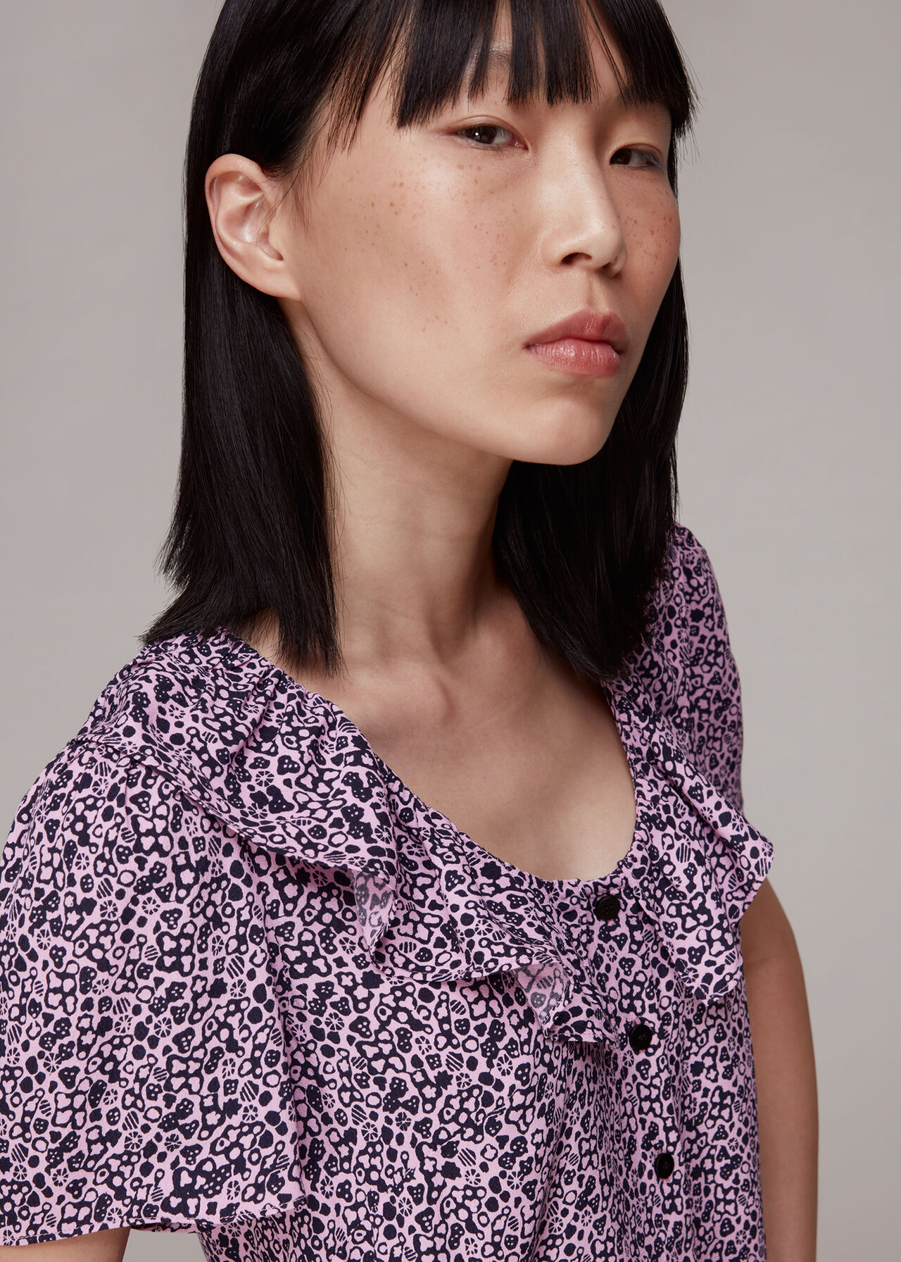 Flower Stamp Frill Blouse