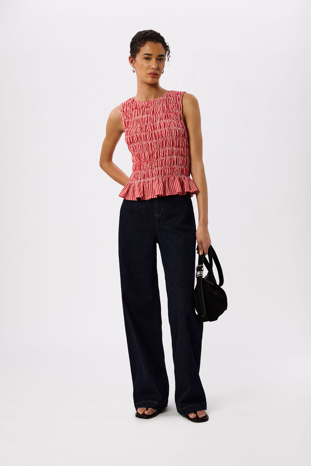 Red Gingham Shirred Top