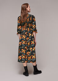 Shirred Floral Midi Dress